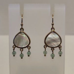Vintage Monet Mother of Pearl Drop Dangle Earrings with Beaded Accents